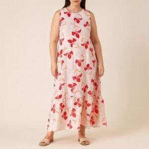 Allegra Masetti Firenze Linen Floral Maxi Dress Pink Red Print Women’s XL Italy
